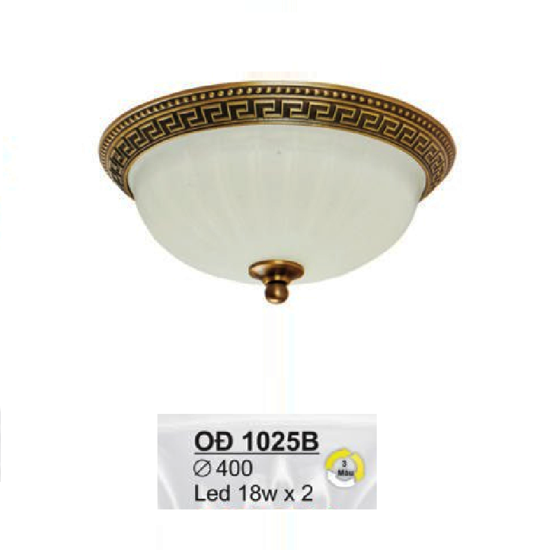 SN - OĐ 1025B: Đèn ốp đồng chao thủy tinh trắng - KT: Ø400 - Bóng đèn LED 18W x 2 ánh sáng đổi màu