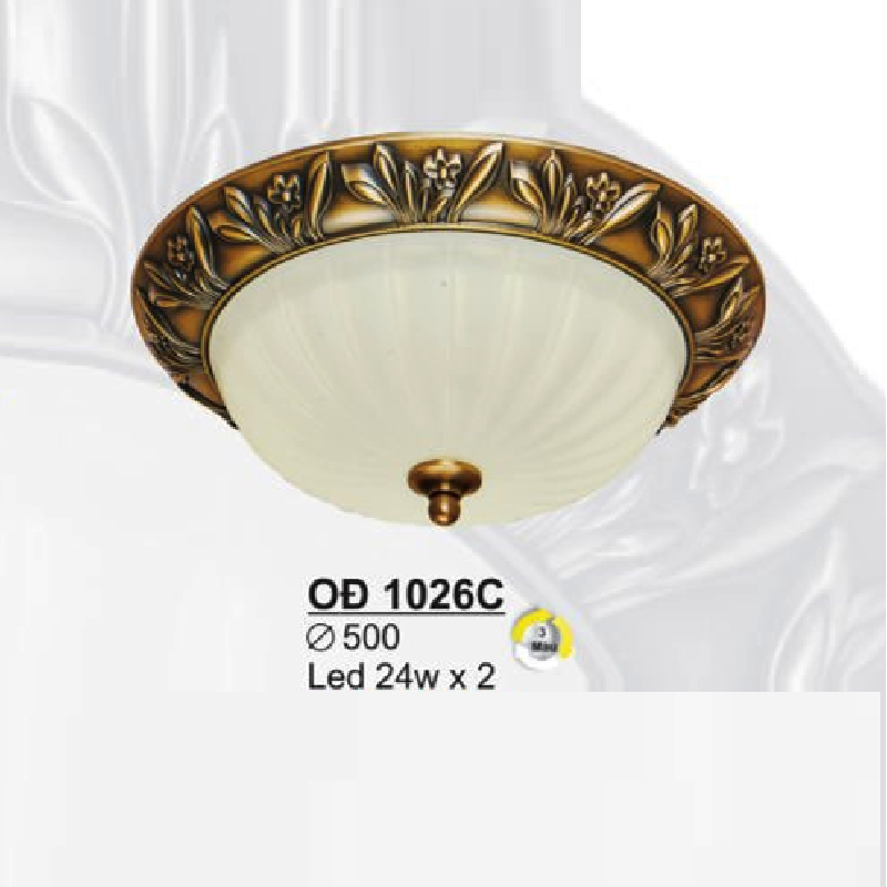 SN - OĐ 1026C: Đèn ốp đồng chao thủy tinh trắng - KT: Ø500 - Bóng đèn LED 24W x 2 ánh sáng đổi màu