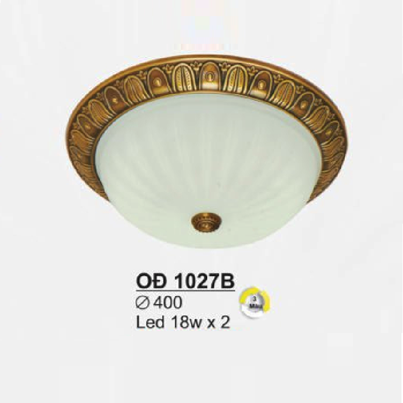 SN - OĐ 1027B: Đèn ốp đồng chao thủy tinh trắng - KT: Ø400 - Bóng đèn LED 18W x 2 ánh sáng đổi màu