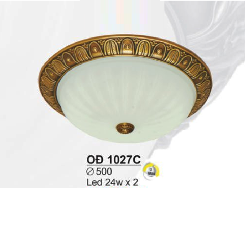 SN - OĐ 1027C: Đèn ốp đồng chao thủy tinh trắng - KT: Ø500 - Bóng đèn LED 24W x 2 ánh sáng đổi màu