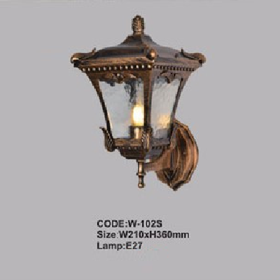 CODE: W -102S: Đèn gắn tường ngoài trời - KT: W210mm x H360mm - Đèn E27 x 1 bóng