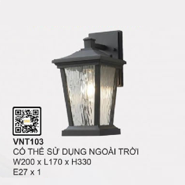 35 - VNT103: Đèn gắn tường ngoài trời - KT: W200mm x L170mm x H330mm - Bóng đèn E27 x 1