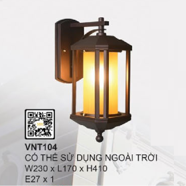 35 - VNT104: Đèn gắn tường ngoài trời - KT: W230mm x L170mm x H410mm - Bóng đèn E27 x 1