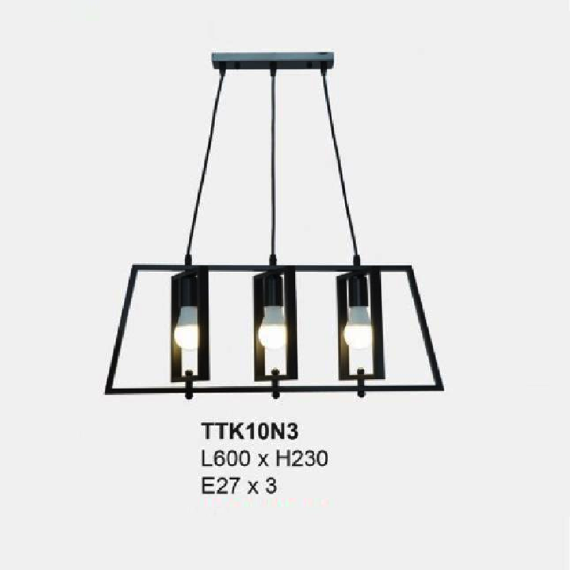 35 - TTK10N3: Đèn thả ngang 3 bóng - KT: L600mmx H230mm - Bóng đèn E27 x 3