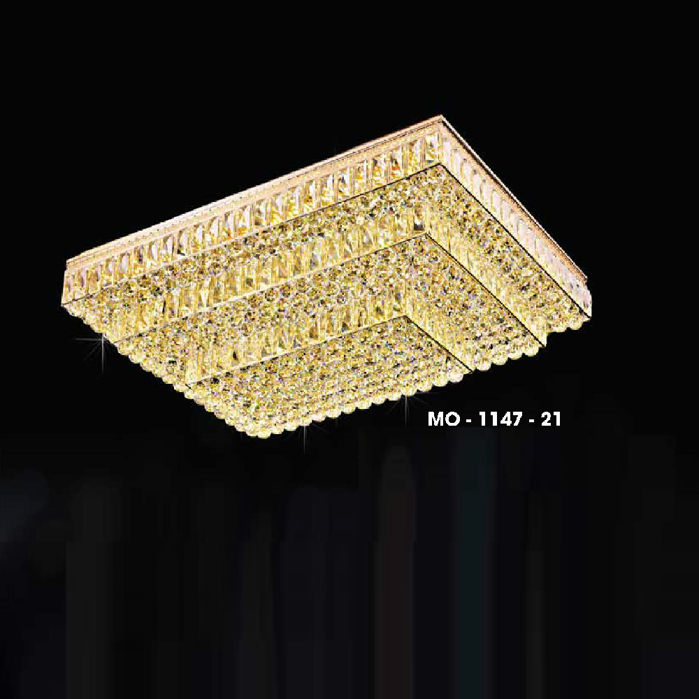 MO - 1147-21: Đèn áp trần Phale chữ nhật - KT: L1050mm x W750mm x H300mm - Đèn LED đổi 3 màu + Đèn E14 x 19 bóng - Remote