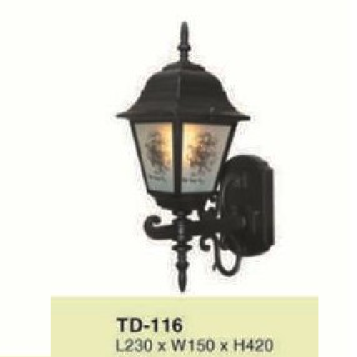 E - TD - 116: Đèn gắn tường ngoài trời - KT: L230mm x W150mm x H420mm - Đèn E27 x 1 bóng