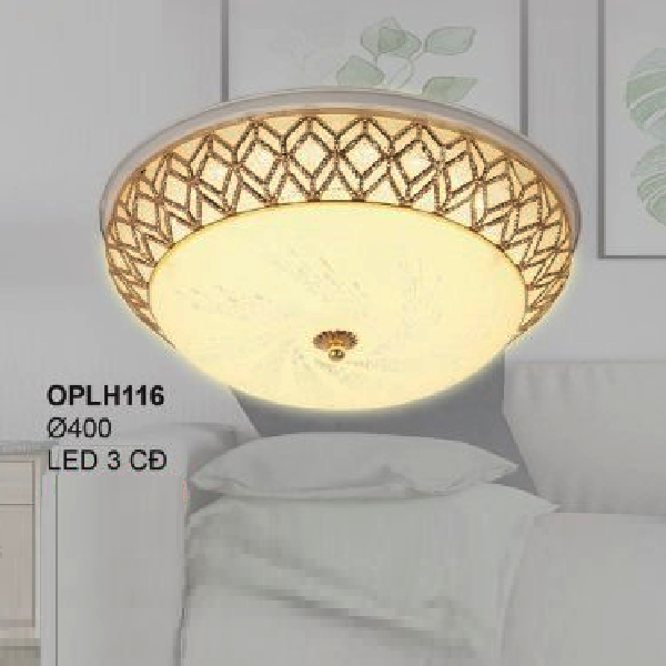 35 - OPLH116: Đèn ốp trần LED chao thủy tinh - KT: Ø400mm - Đèn LED đổi 3 màu