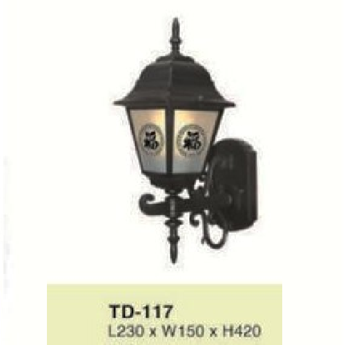 E - TD - 117: Đèn gắn tường ngoài trời - KT: L230mm x W150mm x H420mm - Đèn E27 x 1 bóng
