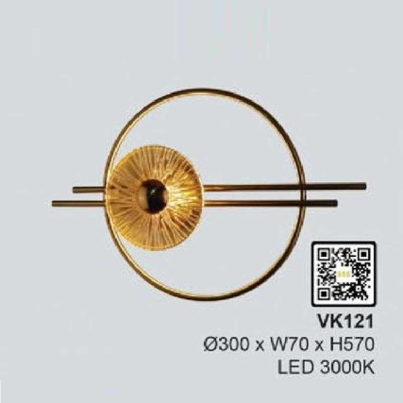 35 - VK121: Đèn gắn tường LED - KT: Ø300mm x W70mm x H570mm - Đèn LED ánh sáng vàng 3000K