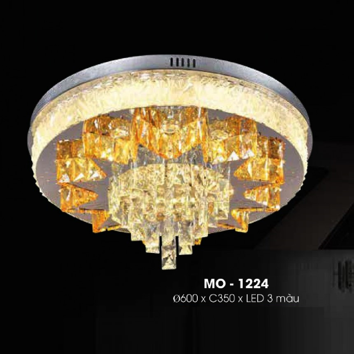 MO - 1224: Đèn áp trần  LED thủy tinh /Phale - KT: Ø600mm x H350mm - Đèn LED đổi 3 màu - Remote
