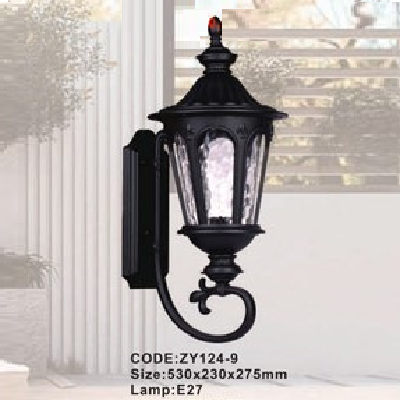 CODE: ZY124-9: Đèn gắn tường ngoài trời - KT: 530mm x 230mm x 275mm - Đèn E27 x 1 bóng
