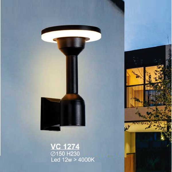 SN - VC 1274: Đèn gắn tường ngoài trời - KT: Ø150mm x H230mm - Đèn LED 12W, ánh sáng trung tính 4000K