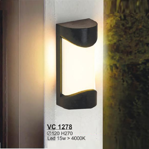 SN - VC 1278: Đèn gắn tường ngoài trời - KT: Ø120mm x H270mm - Đèn LED 15W, ánh sáng trung tính 4000K