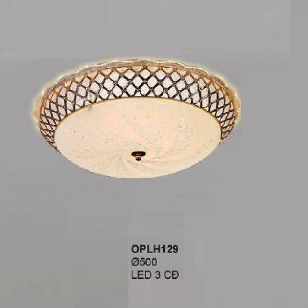 35 - OPLH129: Đèn ốp trần LED chao thủy tinh - KT: Ø500mm - Đèn LED đổi 3 màu