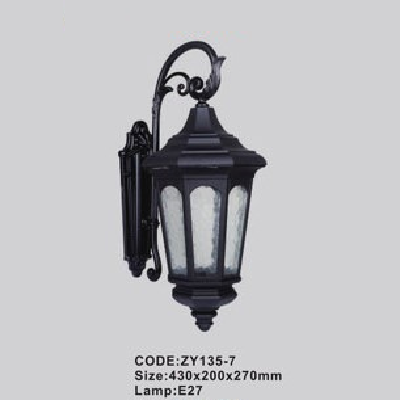 CODE: ZY135-7: Đèn gắn tường ngoài trời - KT:430mm x 200mm x 270mm - Đèn E27 x 1 bóng