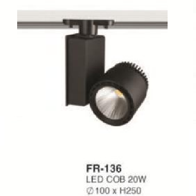 FR-136: Đèn rọi ray LED COB 20W - KT: Ø100mm x H250mm - Ánh sáng trắng/vàng