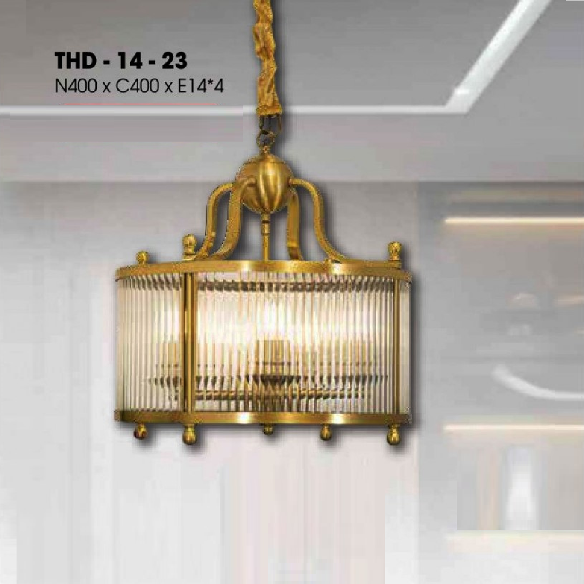 THD - 14 - 23: Đèn thả đồng -  KT: W400mm x H400mm - Bóng đèn E14 x 4 bóng