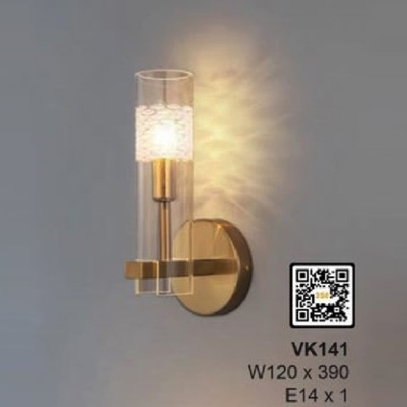 35 - VK141: Đèn gắn tường chao thủy tinh - KT: W120mm x H390mm - Đèn E14 x 1 bóng