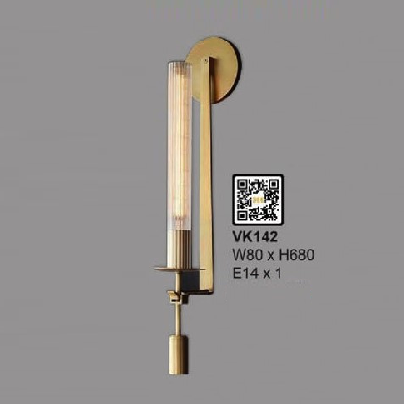 35 - VK142: Đèn gắn tường chao ống thủy tinh - KT: W80mm x H680mm - Bóng đèn E14 x 1 bóng