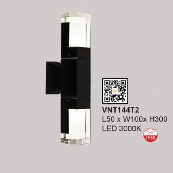 VNT144T2: Đèn LED gắn tường ngoài trời - KT: W50mm x L100mm x H300mm - Đèn LED ánh sáng vàng 3000K