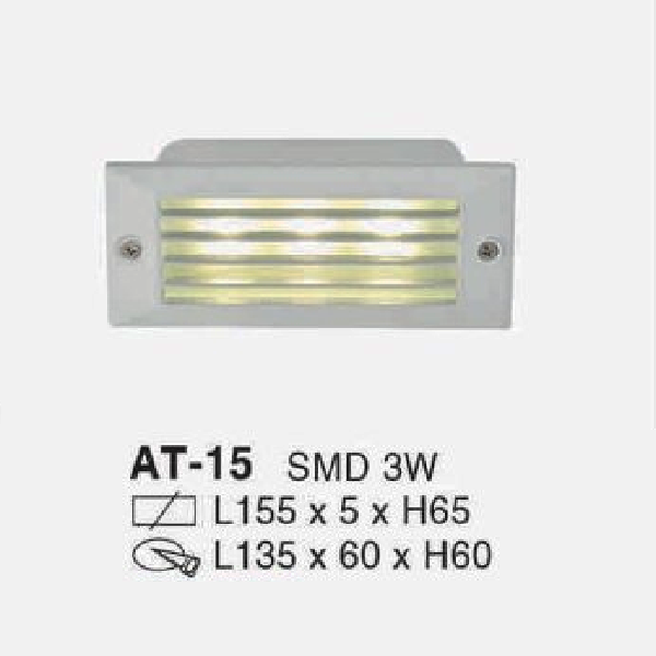 AT -15: Đèn âm tường/âm bậc cầu thang - IP 54 - KT: L155mm x 5 x H65mm  - Lổ khoét: L135mm x W60mm x H60mm - Bóng đèn LED SMD 3W