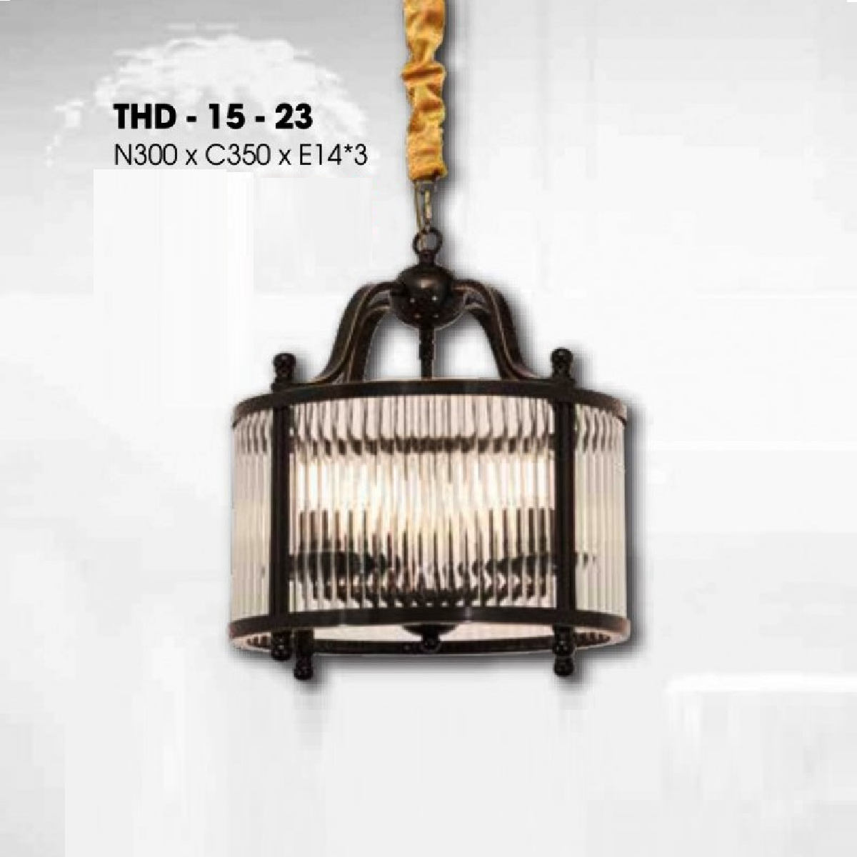 THD - 15 - 23: Đèn thả đơn xi mạ đồng ( đen) - KT: W300mm x H350mm - Bóng đèn E14 x 4 bóng