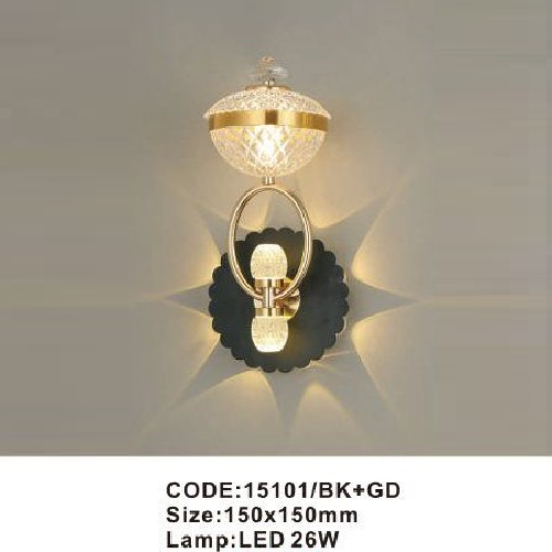 CODE: 15101/BK + GD: Đèn gắn tường LED - KT: 150mm x 150mm - Đèn LED 26W