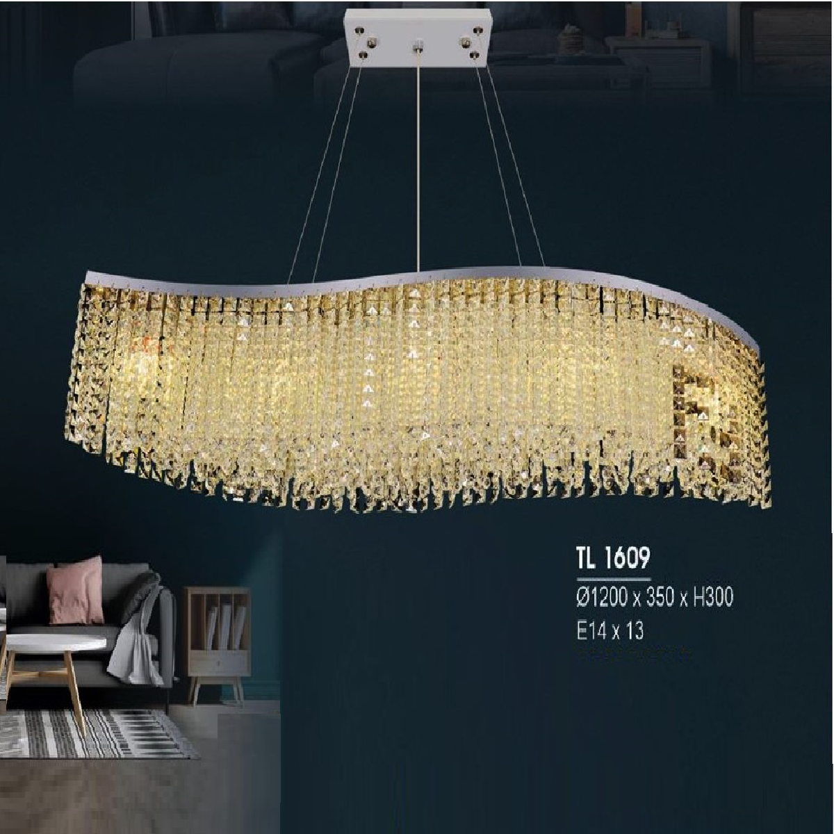 HF - TL 1609: Đèn thả LED - KT: Ø1200mm x 350mm x H300mm - Bóng đèn E14 x 13 bóng