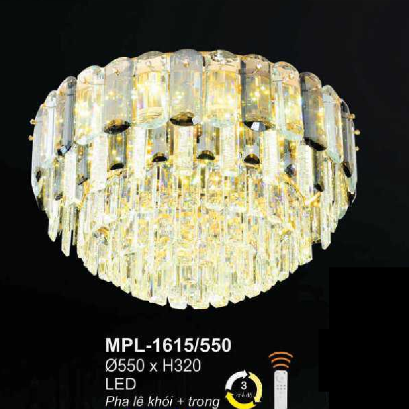 AN - MPL - 1615/550: Đèn áp trần Phale khối trong - KT: KT: Ø550mm x H320mm - Đèn LED đổi 3 màu - Remote