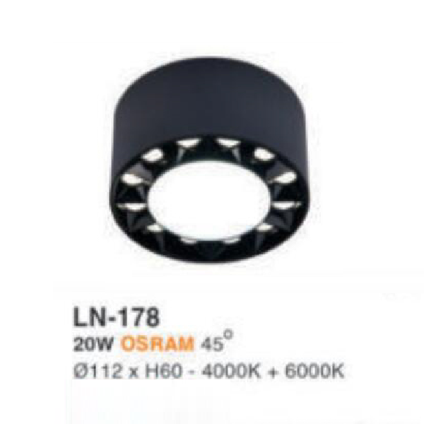 LN - 178: Đèn lon LED 20W gắn nổi, ánh sáng trung tính+trắng