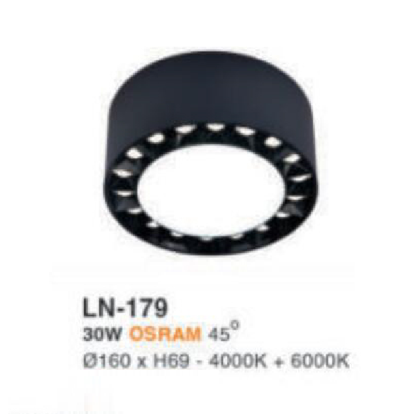 LN - 179: Đèn lon LED 30W gắn nổi, ánh sáng trung tính+trắng