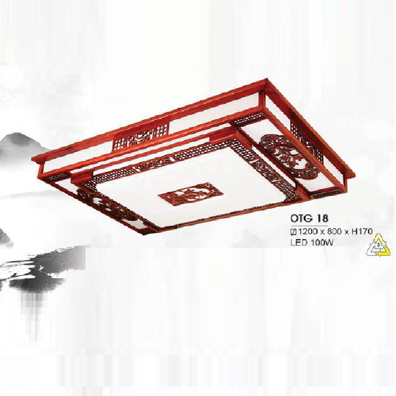 HF - OTG 18: đèn áp trần gỗ - KT: L1000mm x W700mm x H170mm - Đèn LED 100W đổi 3 màu