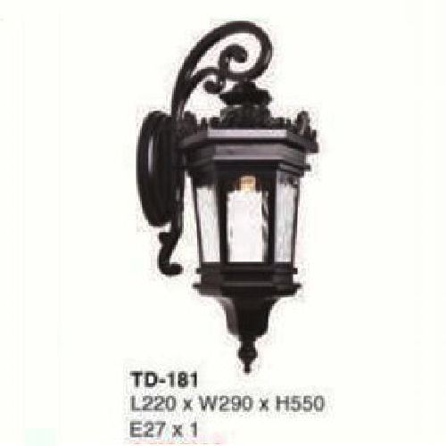E - TD - 181: Đèn gắn tường ngoài trời - KT: L220mm x W290mm x H550mm - Đèn E27 x 1 bóng