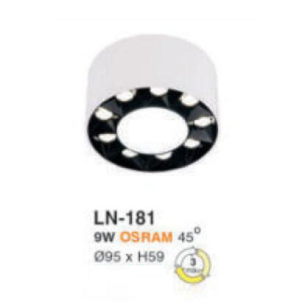 LN - 181: Đèn lon LED 9W gắn nổi, ánh sáng đổi 3 màu (vàng - trung tính - trắng)