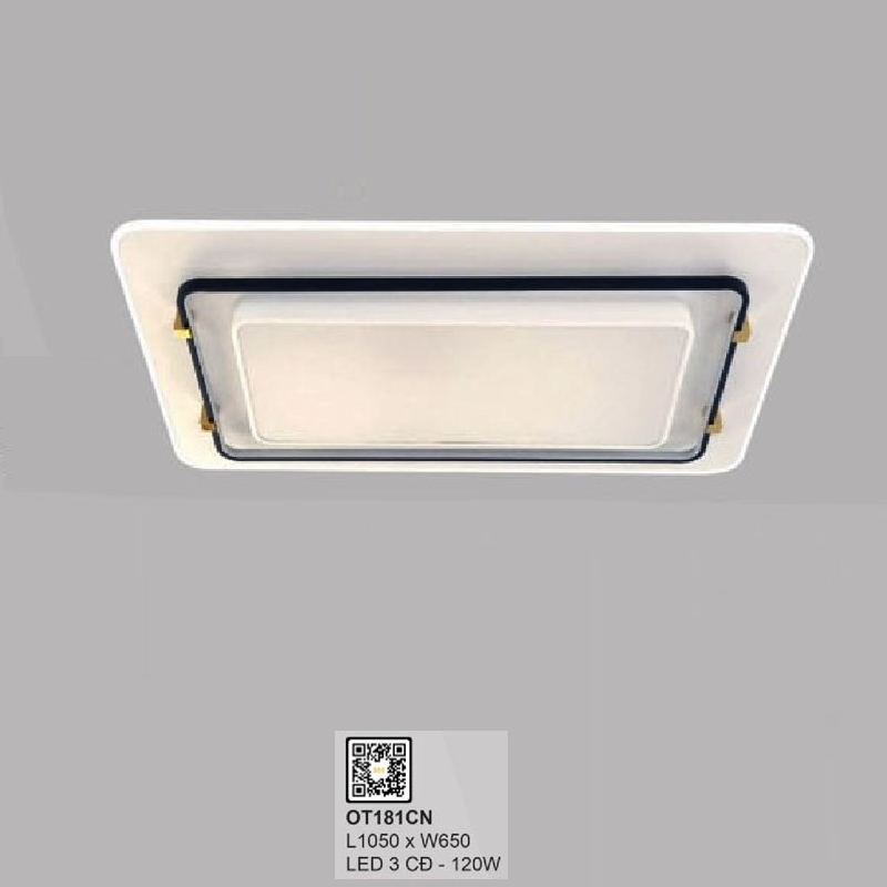 35 - OT181CN: Đèn áp trần chữ nhật LED - KT: L1050mm x W650mm - Đèn LED 120W đổi 3 màu