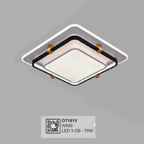 35 - OT181V: Đèn áp trần Vuông LED - KT:  W500mm - Đèn LED 70W đổi 3 màu