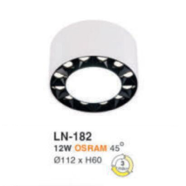 LN - 182: Đèn lon LED 12W gắn nổi, ánh sáng đổi 3 màu (vàng - trung tính - trắng)