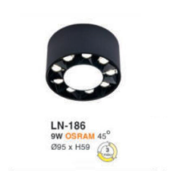 LN - 186: Đèn lon LED 9W gắn nổi, ánh sáng đổi 3 màu (vàng - trung tính - trắng)