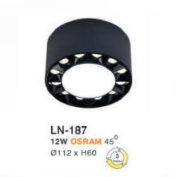 LN - 187: Đèn lon LED 12W gắn nổi, ánh sáng đổi 3 màu (vàng - trung tính - trắng)