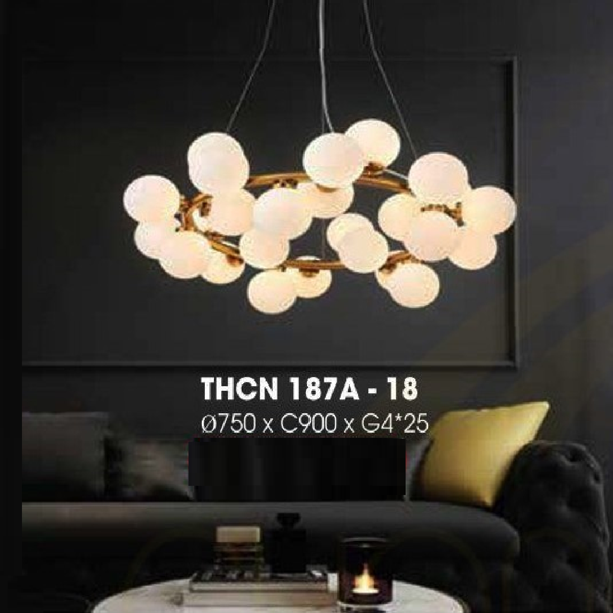 THCN 187A-18: Đèn thả tròn chao quả bi - KT: Ø750mm x H900mm - Bóng đèn LED G4 x 25 bóng