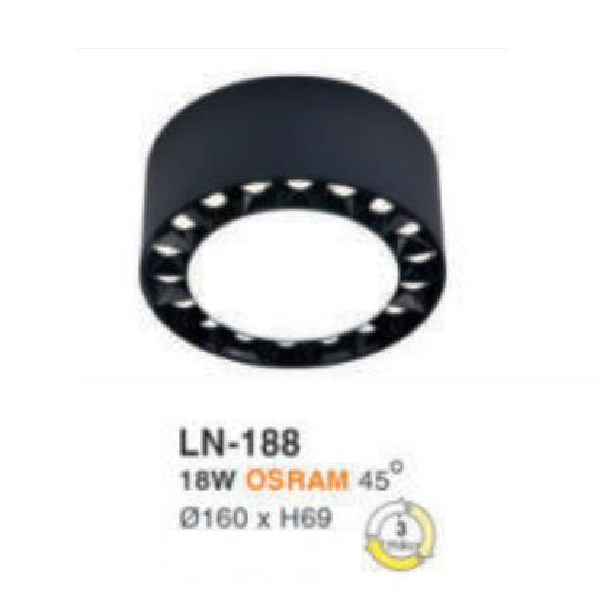 LN - 188: Đèn lon LED 18W gắn nổi, ánh sáng đổi 3 màu (vàng - trung tính - trắng)