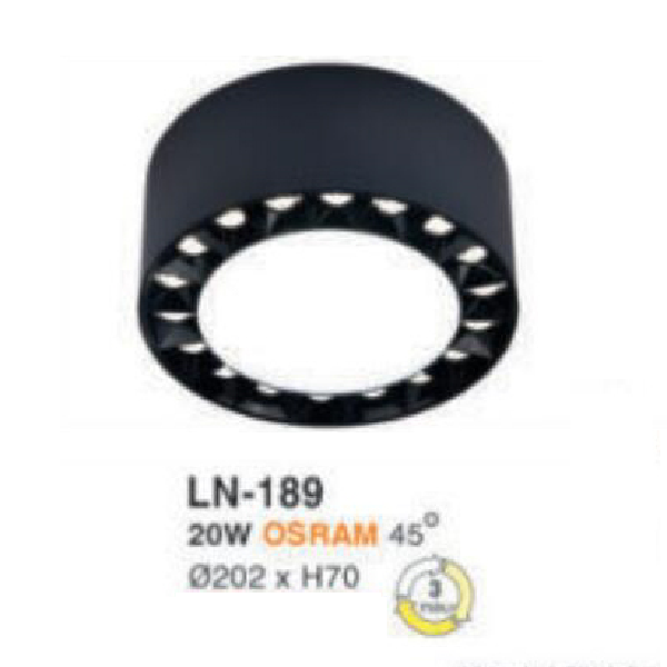 LN - 189: Đèn lon LED 20W gắn nổi, ánh sáng đổi 3 màu (vàng - trung tính - trắng)