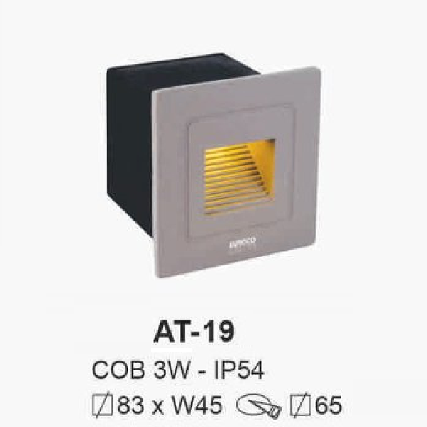 AT - 19: Đèn âm tường/âm bậc cầu thang - IP 54 - KT: V83mm x W45mm - Lổ khoét: V 65mm - Bóng đèn LED COB 3W