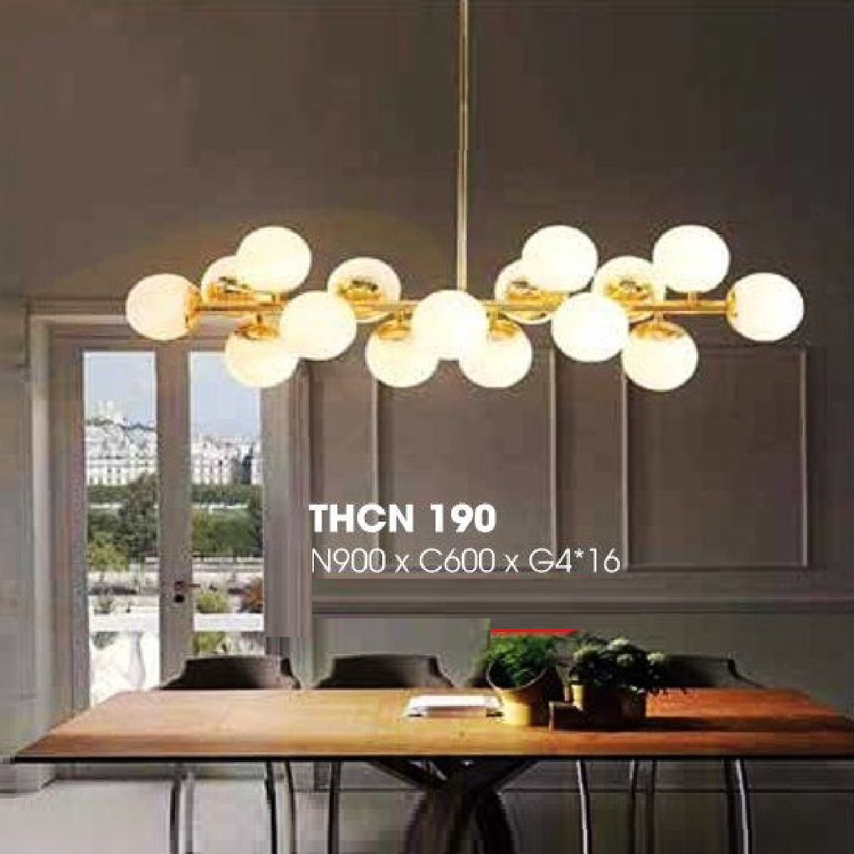 THCN 190: Đèn thả ngang chao quả bi - KT: L900mm x H600mm - Bóng đèn LED G4 x 16 bóng
