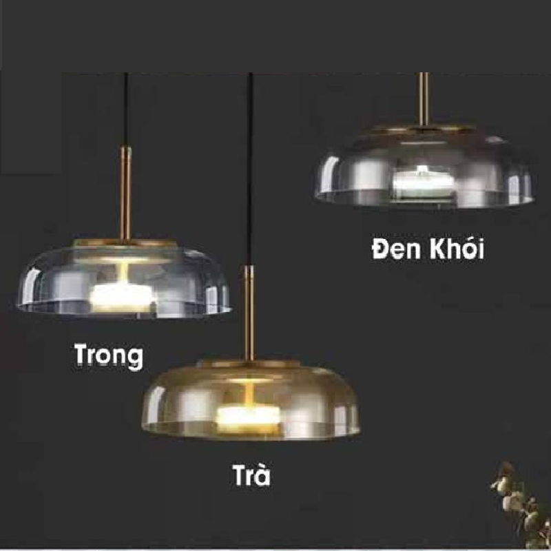 THCN 197 - 21: Đèn thả đơn, chao thủy tinh màu ( Trong /Trà / Đen Khói) - KT: Ø 230mm x H800mm - Đèn LED