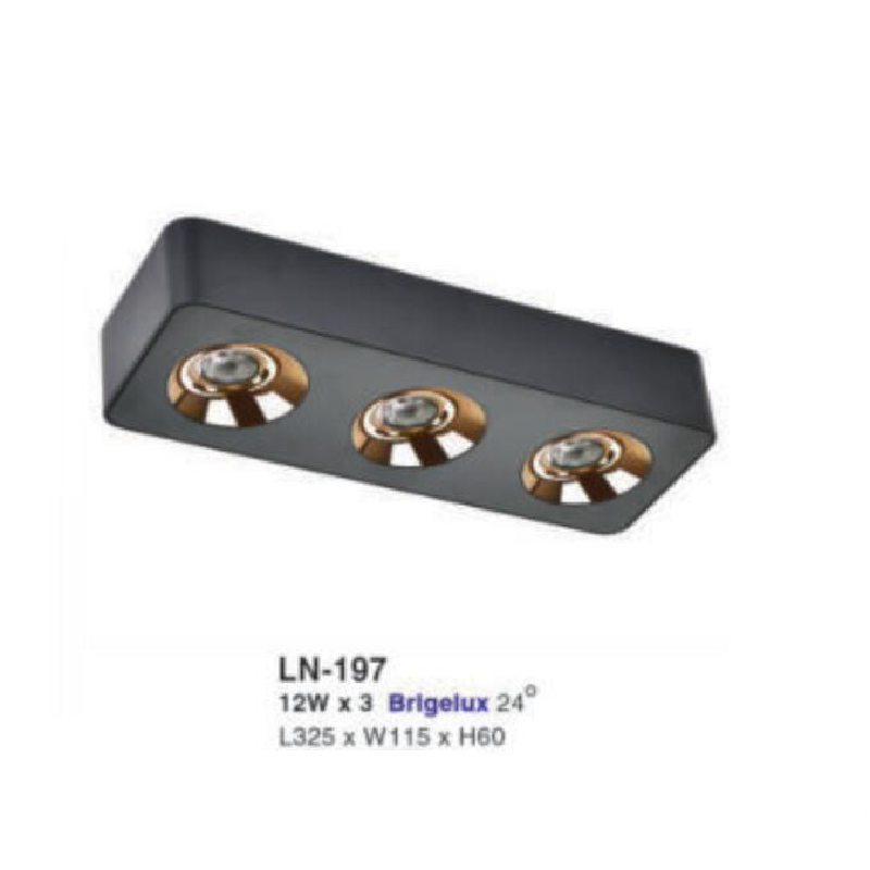 LN - 197: Đèn ốp trần 3 bóng gắn nổi LED 12W x 3, 1 chế độ ánh sáng ( vàng/trung tính/trắng)