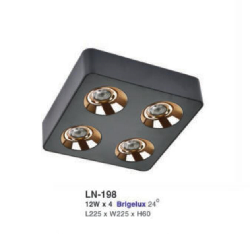 LN - 198: Đèn ốp trần 4 bóng gắn nổi LED 12W x 4, 1 chế độ ánh sáng ( vàng/trung tính/trắng)