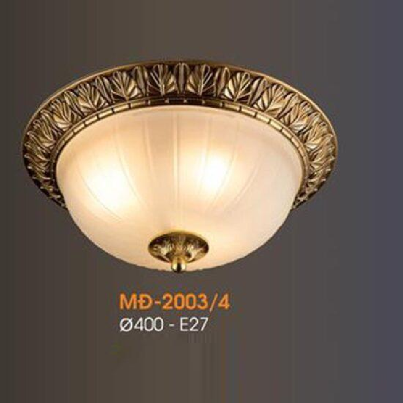 VE - MĐ - 2003/4: Đèn áp trần đồng chao Thủy tinh trắng - KT: Ø400mm - Bóng đèn E27 x 4 bóng
