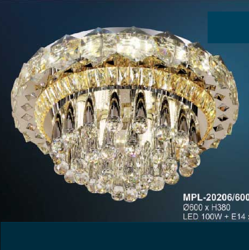 AN - MPL - 20206/600: Đèn áp trần Phale LED - KT: Ø600mm x H330mm - Đèn LED 100W đổi 3 màu + Bóng E14 x 3 - Remote