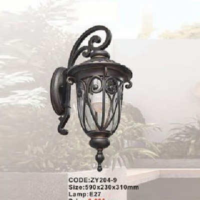 CODE: ZY204-9: Đèn gắn tường ngoài trời - KT: 590mm x 230mm x 310mm - Đèn E27 x 1 bóng